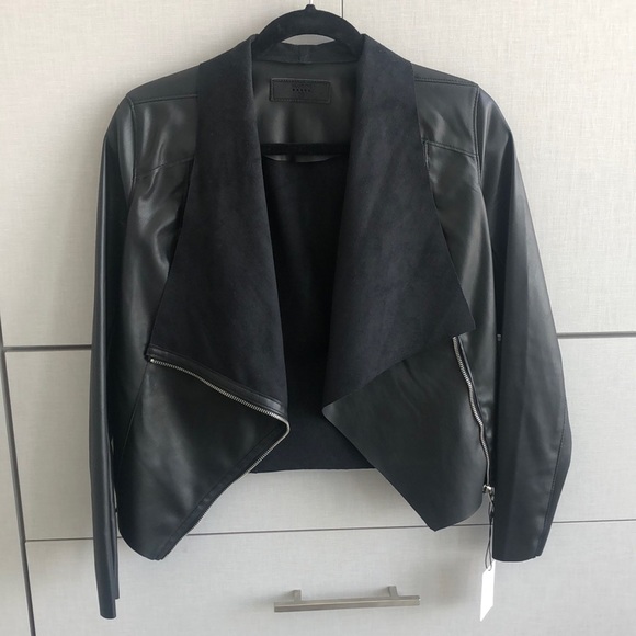 Faux Leather Drape Front Jacket 